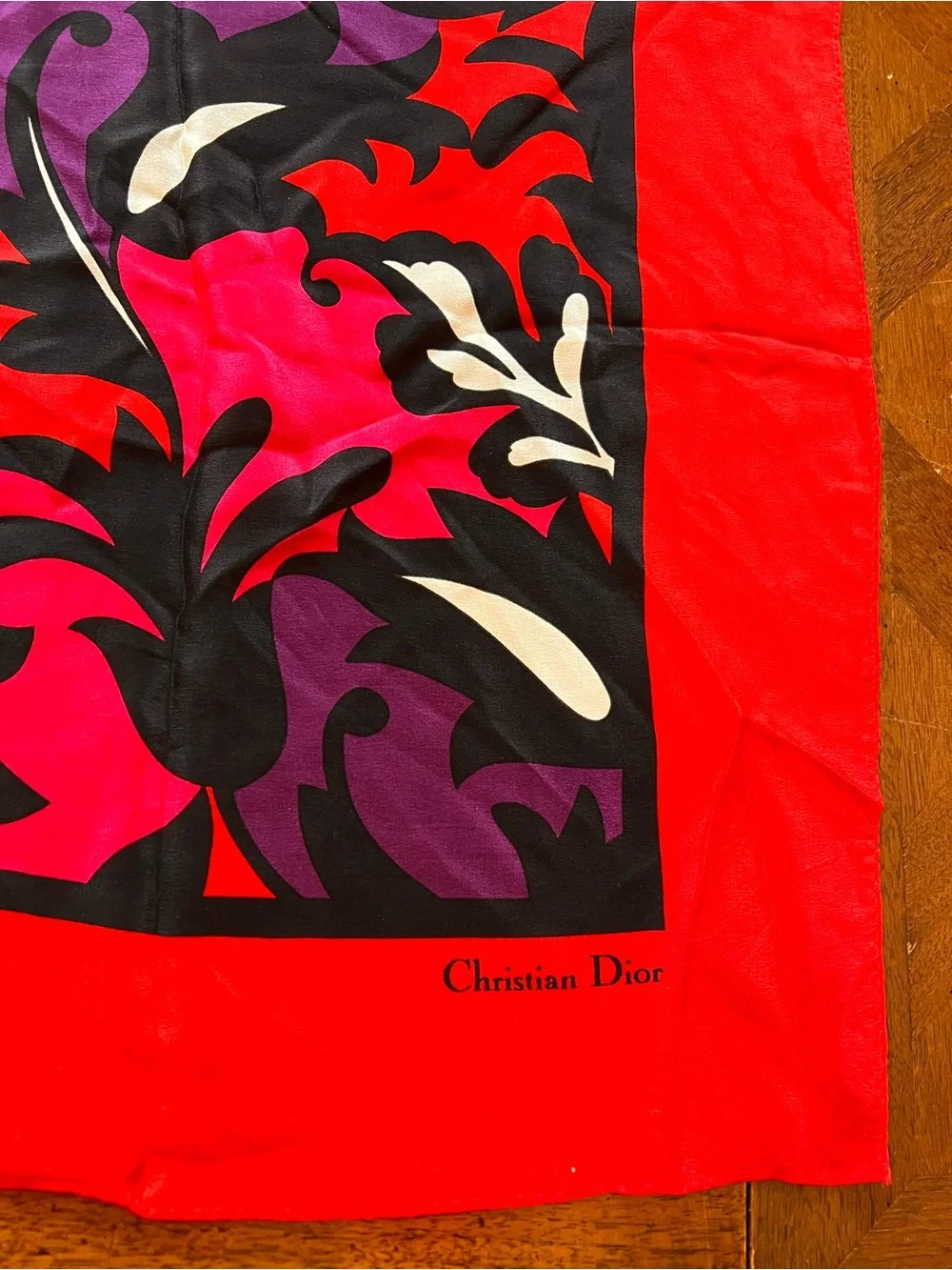 Vintage Christian Dior Multicolor Floral 100% Silk Scarf Japan New W/O Tag Nice!